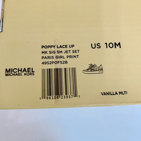 MICHAEL KORS POPPY LACE UP MK SIGNATURE PARIS GIRL PRINT SNEAKERS SHOES - Picture 12 of 13